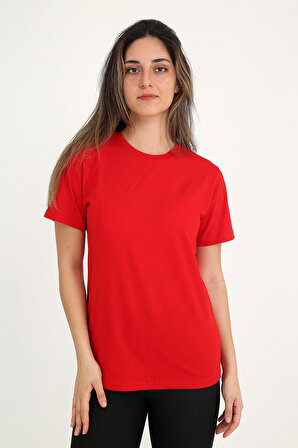 Rubadi Kadın Kırmızı T-shirt. Bisiklet Yaka, Basic Model, Regular Fit (normal Kalıp)